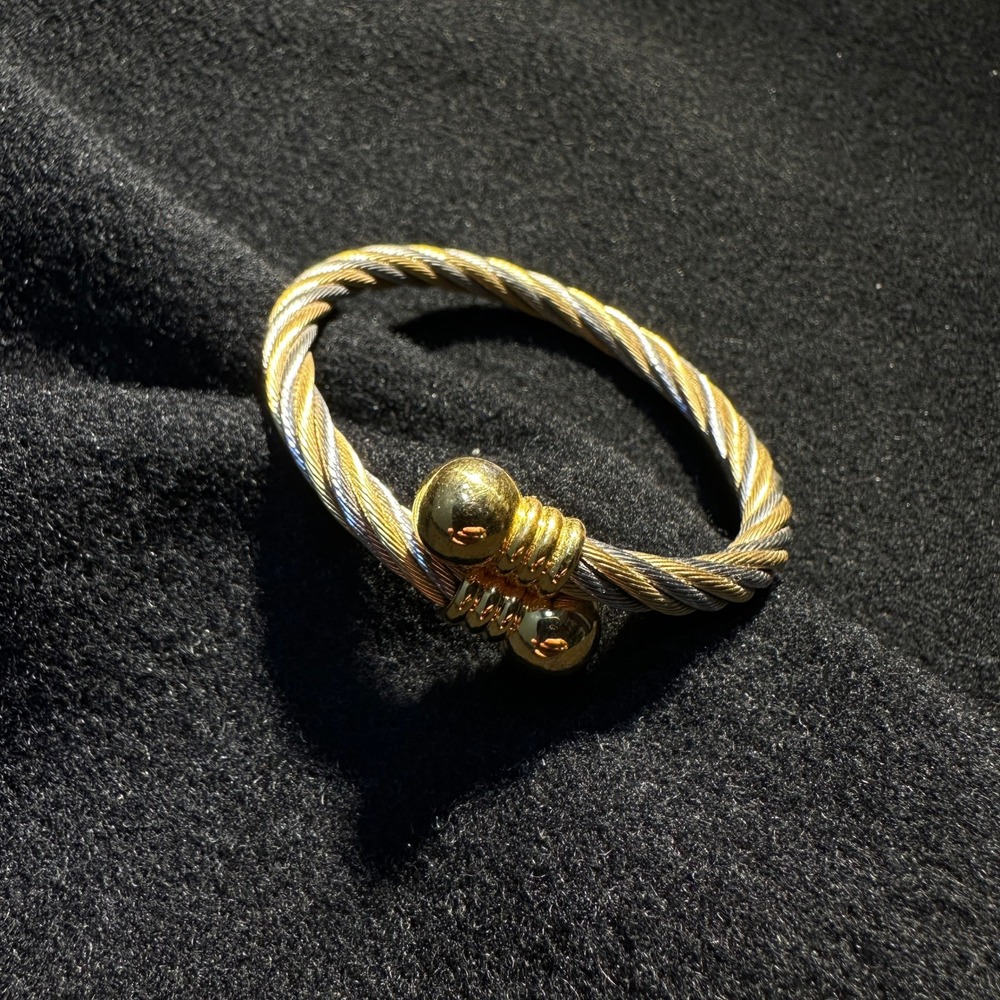Womens Two Tone Twisted Cable Bypass Bangle Bracelet Gold Silver Tone